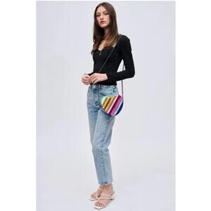 URBAN EXPRESSIONS Metallic Rainbow Heart Crossbody Bag Purse with Chain Strap